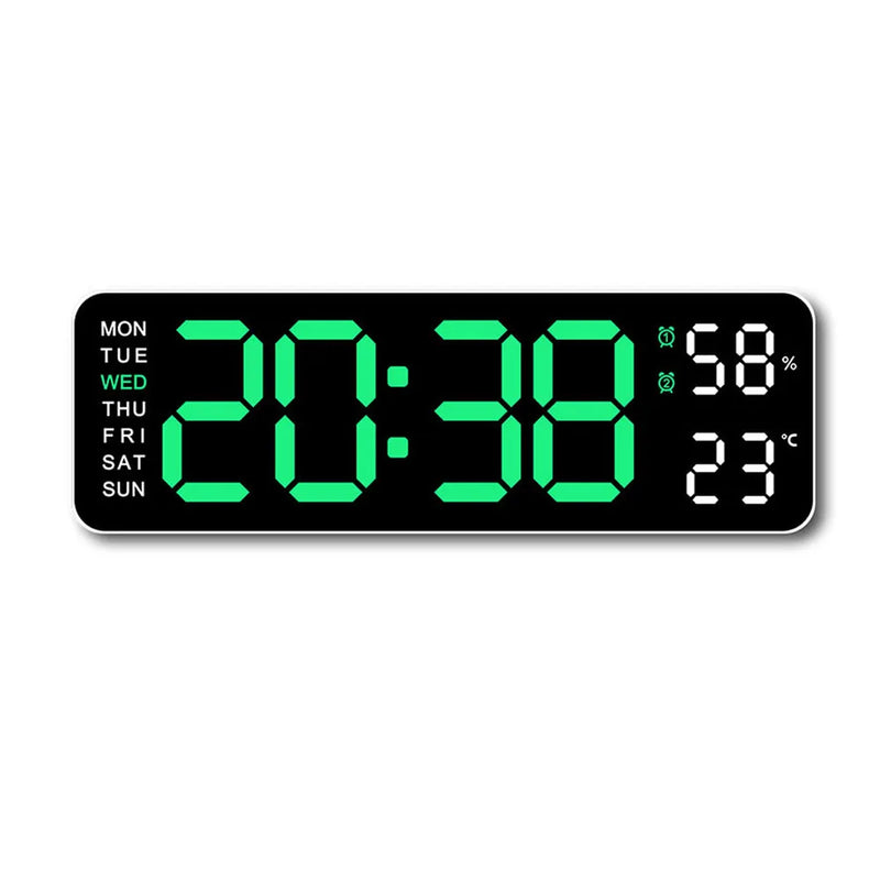 Digital LED Alarm Clock with Calendar,Temperature and Humidity. Acrylic or Mirror Surface Selectable. Desk Clock or Wall Hanging