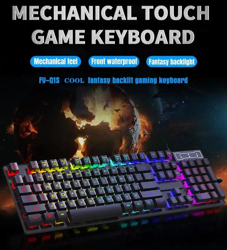 Wired Backlit Keyboard gaming Mechanic Kit waterproof Luminous 104 key keyboard And Mouse Set for Gamer PC Laptop Home Office