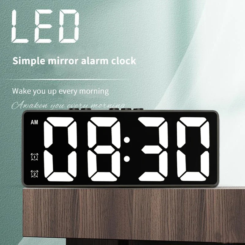 LED Mirror Table Clock Digital Alarm Snooze Display Time Desktop Electronic Table Clocks Desktop Clock