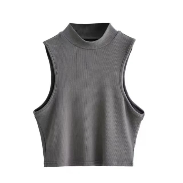 Summer Black Women Fashion Crop Top High Neck Black Sleeveless Tank Tops with Breathable and Comfortable Fit