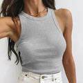 Women's Tank Top Crop Sexy Off Shoulder O Neck Solid Ribbed Knitted Casual Sport Vest Basic Elastic Camisole