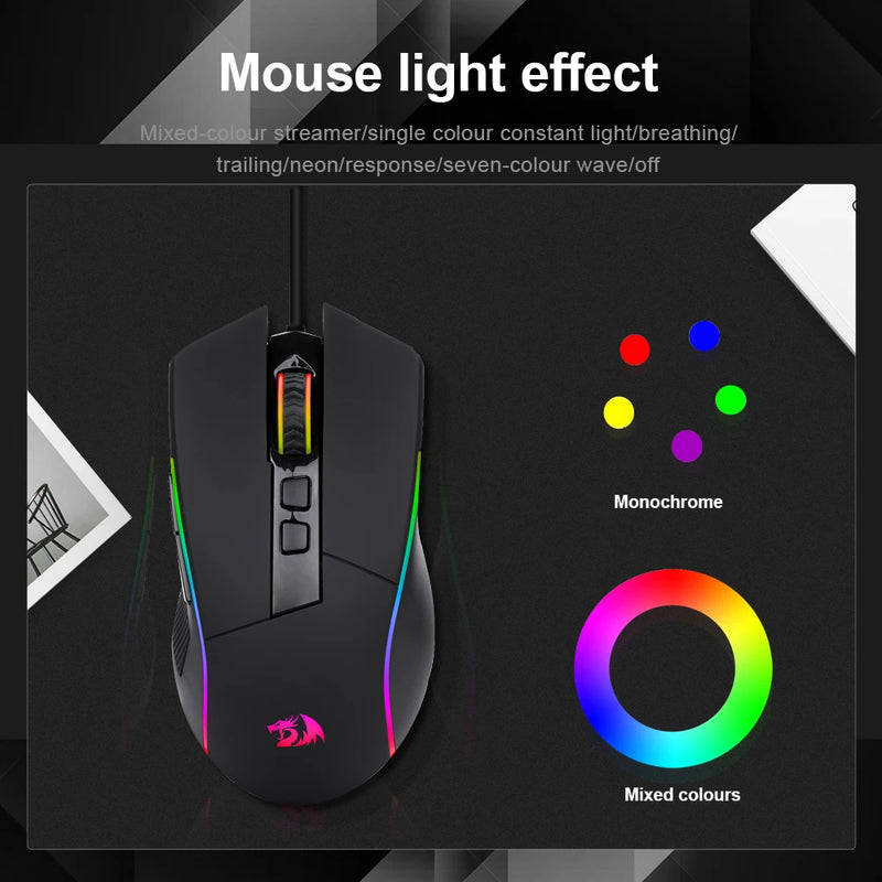 REDRAGON Lonewolf G105 RGB USB Wired Gaming Mouse 8000 DPI 8 buttons mice Programmable ergonomic For Computer Laptop PC Gamer