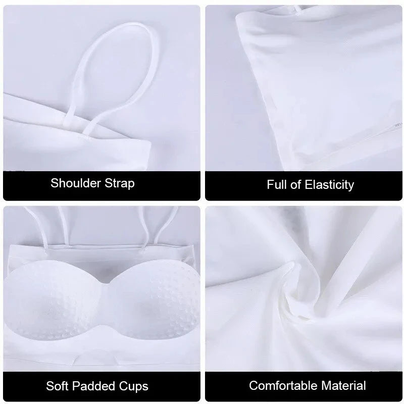 Women Crop Top Sexy Bra Seamless Tank Tops Summer Female White Strap Top Backless Camisole Solid Cropped Camis Suspender Top