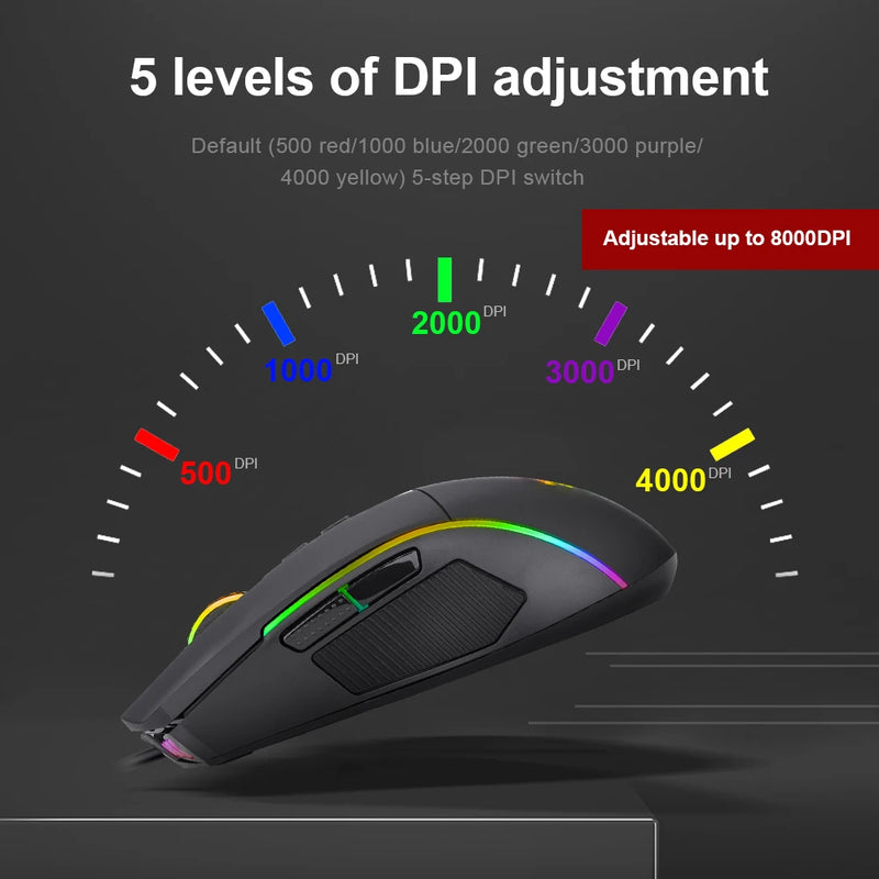 REDRAGON Lonewolf G105 RGB USB Wired Gaming Mouse 8000 DPI 8 buttons mice Programmable ergonomic For Computer Laptop PC Gamer