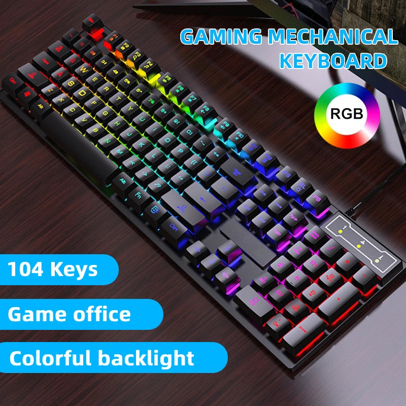 Wired Backlit Keyboard gaming Mechanic Kit waterproof Luminous 104 key keyboard And Mouse Set for Gamer PC Laptop Home Office