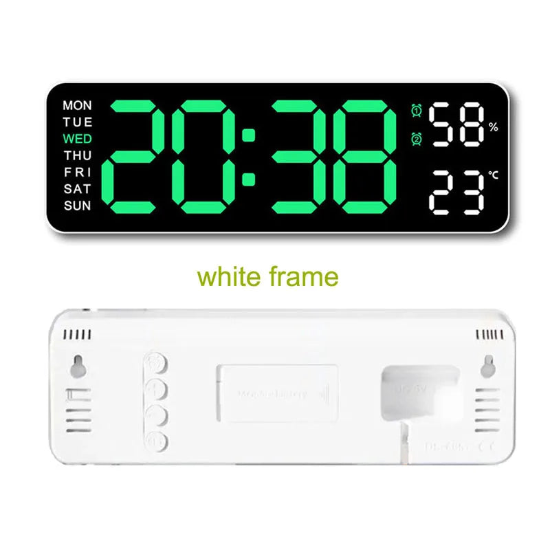 Digital LED Alarm Clock with Calendar,Temperature and Humidity. Acrylic or Mirror Surface Selectable. Desk Clock or Wall Hanging