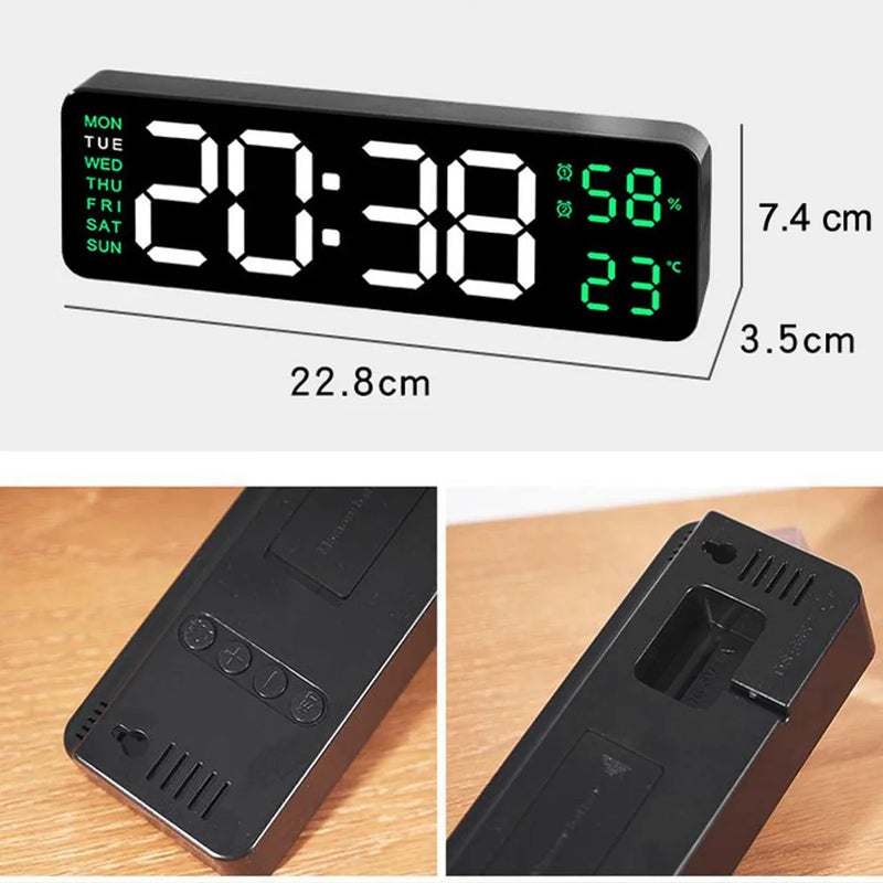 Digital LED Alarm Clock with Calendar,Temperature and Humidity. Acrylic or Mirror Surface Selectable. Desk Clock or Wall Hanging