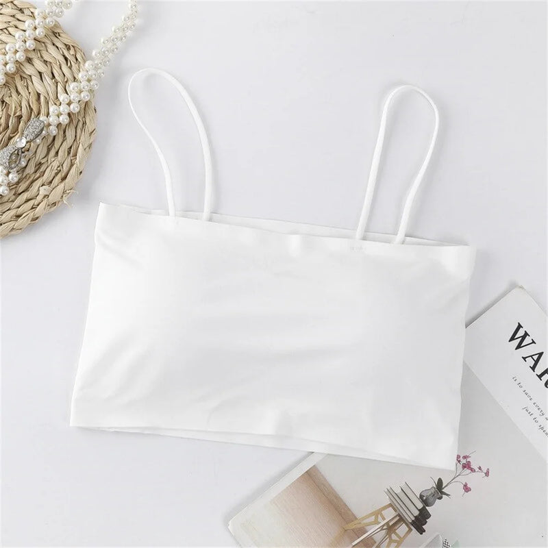 Women Crop Top Sexy Bra Seamless Tank Tops Summer Female White Strap Top Backless Camisole Solid Cropped Camis Suspender Top