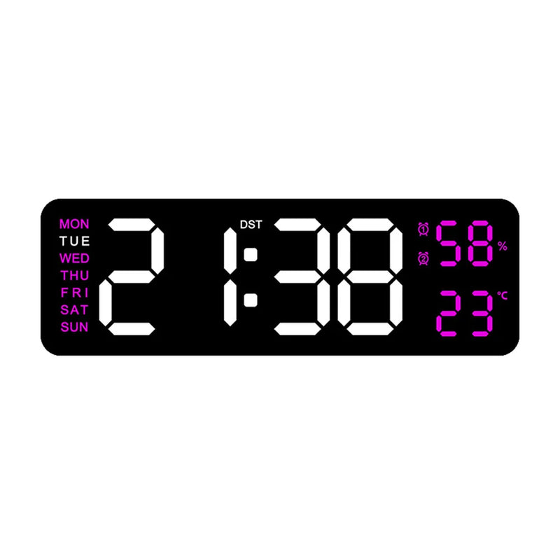 Digital LED Alarm Clock with Calendar,Temperature and Humidity. Acrylic or Mirror Surface Selectable. Desk Clock or Wall Hanging